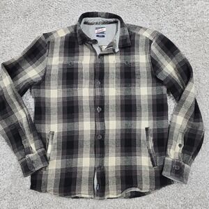 Johnnie-O Mens Plaid Flannel Shacket Gray Black Size M‎ Workwear Outdoor Casual